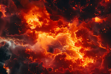 red and orange fire surrounded in space in the style 