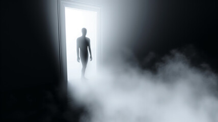 Ethereal Silhouette at a Misty Doorway