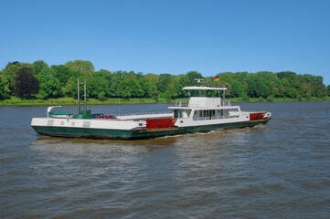 Fototapeta na wymiar Ferry at Rhine River,Königswinter,North Rhine Westphalia,Siebengebirge,Germany