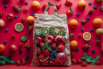paper bag with different fruits and vegetables
