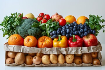 paper bag with different fruits and vegetables