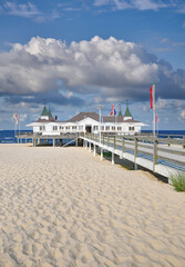 Beach and Pier of Ahlbeck at baltic Sea,Usedom,Mecklenburg-Vorpommern;Germany