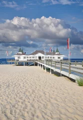Fotobehang Heringsdorf, Duitsland Beach and Pier of Ahlbeck at baltic Sea,Usedom,Mecklenburg-Vorpommern Germany