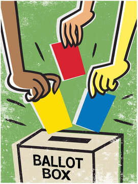 Hands posting votes into ballot box