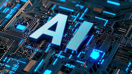 AI letters on chip motherboard circuit board processor unit electronic ai technology and Artificial...