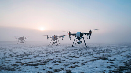 Fototapeta na wymiar A group of drones conducting atmospheric research collecting weather data.