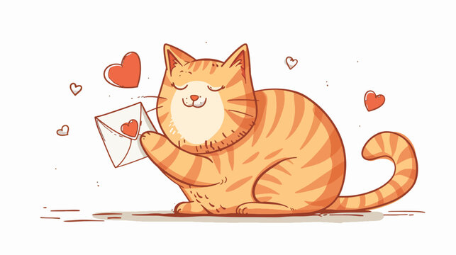 illustration of isolated cartoon cat sending love
