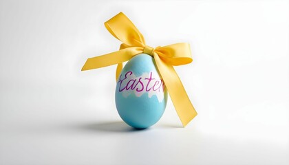 painted easter egg with bow and label concept easter on white background with free space generative with ai.