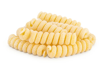 Italian spiral shaped pasta, Fusilli bucati macaroni, isolated on white background