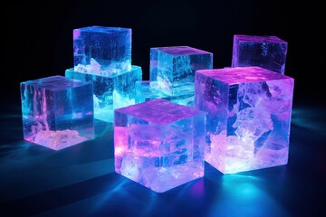 Fluorite cubes showing their fluorescent properties under UV light