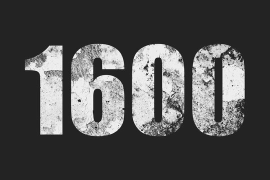 flat white grunge logo effect of year 1600 on dark background.