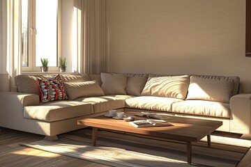 Modern scandinavian interior of living room with couch