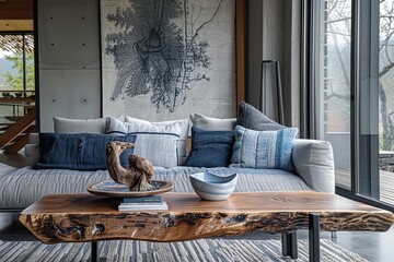 Fototapeta na wymiar Modern scandinavian interior of living room with couch