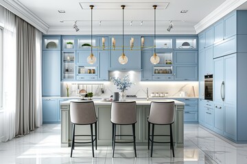 Modern interior kitchen with different cabinets
