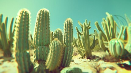 Cactus Oasis: Amidst the arid desert, cacti stand tall, their prickly arms reaching towards the sky in defiance of the harsh sun.