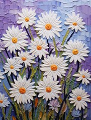 Fototapeta premium White Daisies on Purple Background Painting. Printable Wall Art.