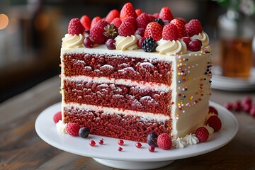 Three layer red big birthday cake