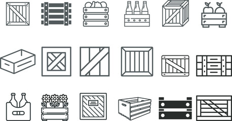 Simple set of box and crates related vector icons 