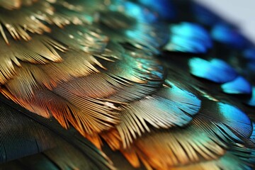 Macro of the metallic sheen on a starling feather - obrazy, fototapety, plakaty