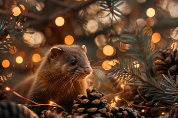 Brown ferret in the forest