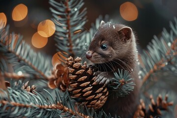 Brown ferret in the forest
