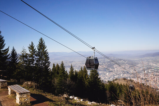 Tourist attraction Sarajevo cable car to Trebevic mountain Sarajevo Bosnia with  Sarajevo city panorama 