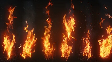 Set of 10 photorealistic fire elements on a black background.