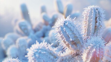 Frostbound Oasis: Even in winter's grip, the cactus remains resilient, adorned with frost and ice.