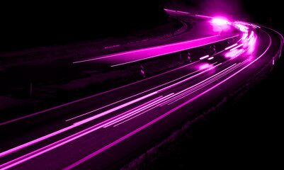 violet car lights at night. long exposure