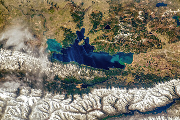 Flathead Lake, Montana. Digital enhancement of an image by NASA