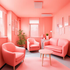 interior of modern living room with pink furniture, 3d render