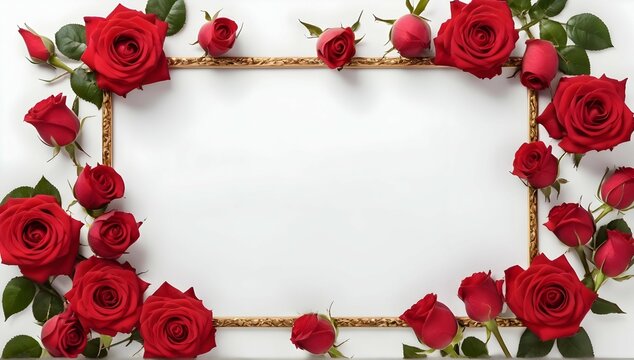Red roses border frame  on the white background copy space
