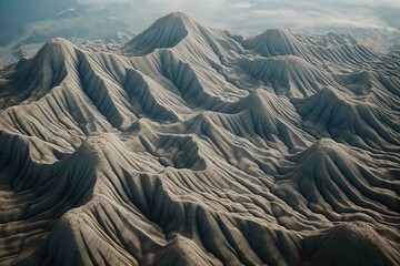 Serrated mountain ridges viewed from an aerial perspective - obrazy, fototapety, plakaty