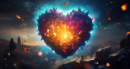Naklejka premium a heart shape with blue and rainbow pieces