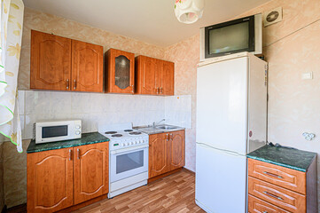 interior kitchen and dining room, refectory area, cooking equipment, table furniture, stove
