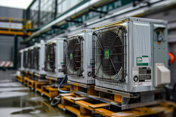Row of Commercial HVAC Units on Warehouse Loading Dock
