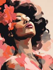Woman With Flowers in Hair Painting. Printable Wall Art.