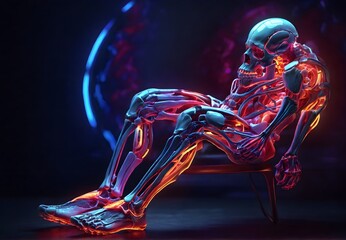  Colorful depiction of the anatomy of the human body in neon light  - obrazy, fototapety, plakaty