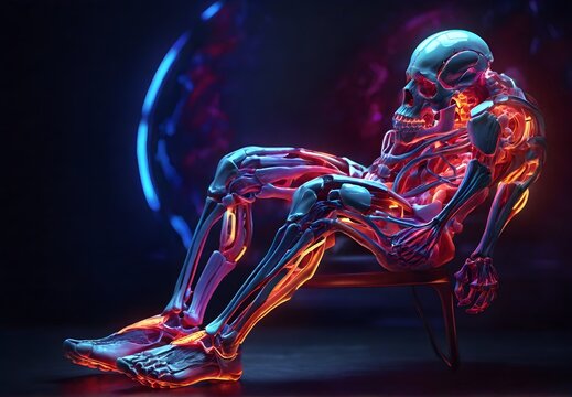  Colorful depiction of the anatomy of the human body in neon light 