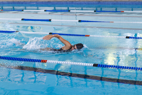 Swimmer in action at a competitive pool event
