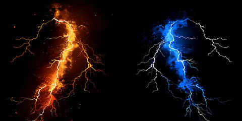 Naklejka premium two different lightning bolts on black background in 