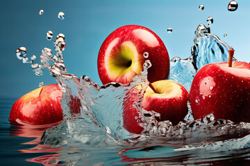 Äpfel die in Wasser fallen Nahaufnahme Hintergrund - 744567421