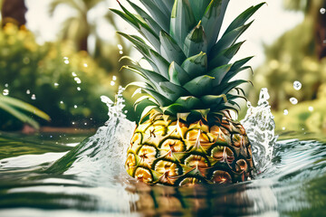 Ananas die in Wasser fallen Nahaufnahme Hintergrund