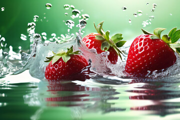 Erdbeeren die in Wasser fallen Nahaufnahme Hintergrund