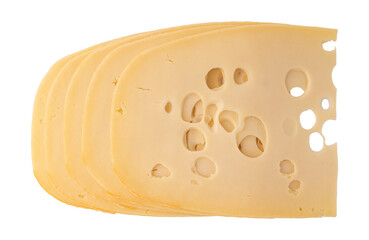 thin slices of swiss or maasdam cheese isolated