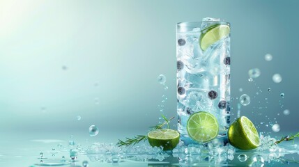 Tall Gin and Tonic Glass With Ice and Limes