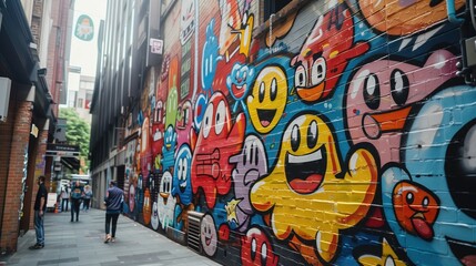Urban Street Art on a Colorful Graffiti Wall, Concept of Modern Culture, Creative Expression, and Vibrant City Life