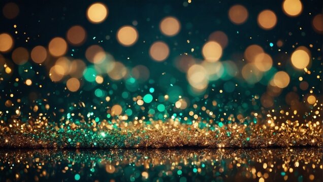 a backdrop of abstract glitter lights. Change the colors to bronze and forest green, ensuring the de-focused effect and a banner layout. 