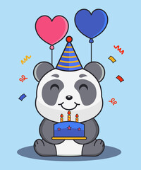 Vector illustration of cute birthday panda, isolated concept, flat cartoon style, perfect for, icon, mascot, sticker, etc