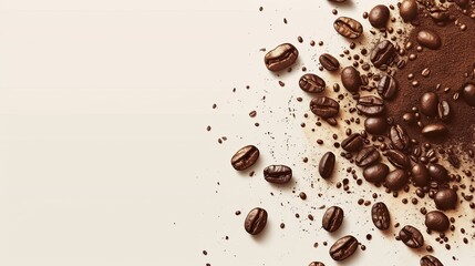 Heap of Coffee Beans on Table - obrazy, fototapety, plakaty